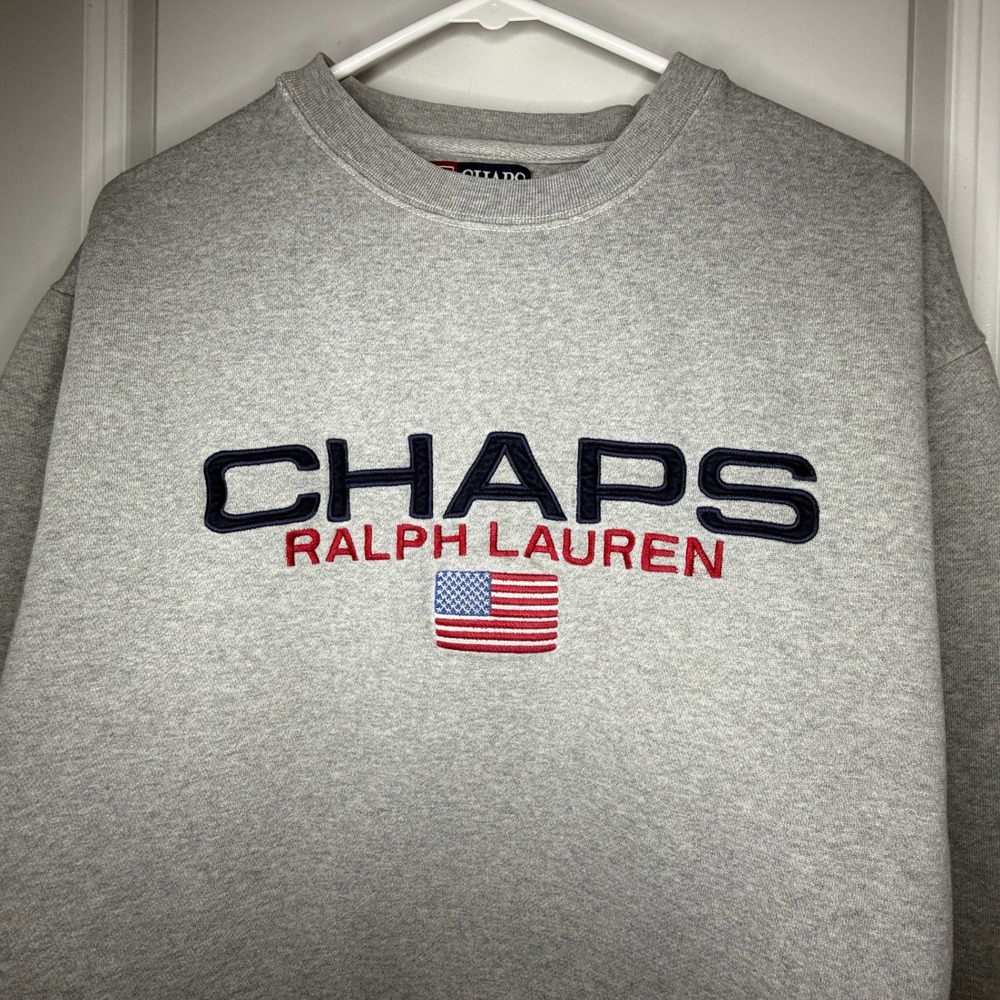 Chaps Ralph Lauren Sweatshirt Mens Small Gray Vintage Embroidered Logo Pullover